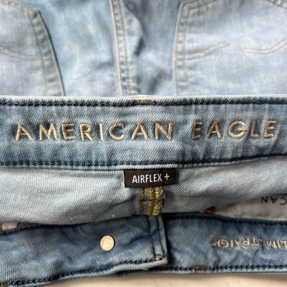 American Eagle Jeans Mens 30 X 30 Slim Straight Airflex Blue Stretch Denim Light - Picture 4 of 10